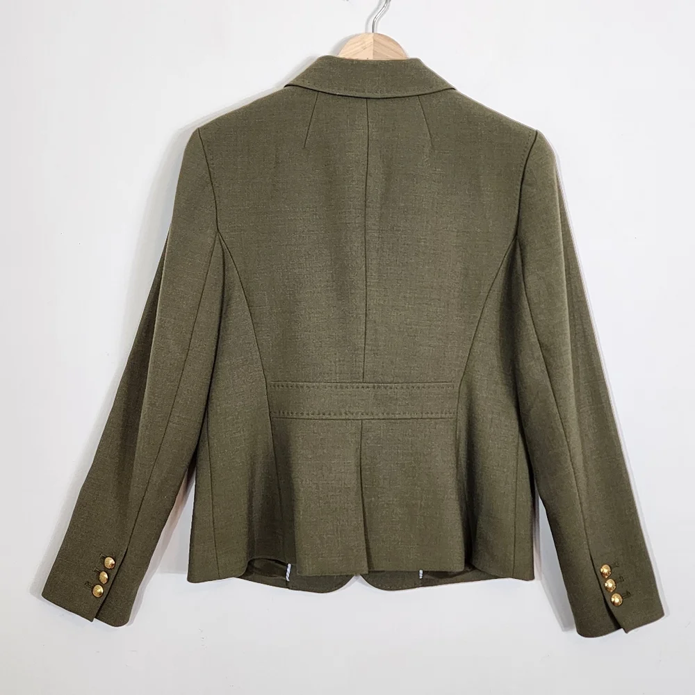 EUC Talbots Olive Green Wool Blend Fitted Stretch Blazer Gold Button Size 4 - Picture 8 of 11